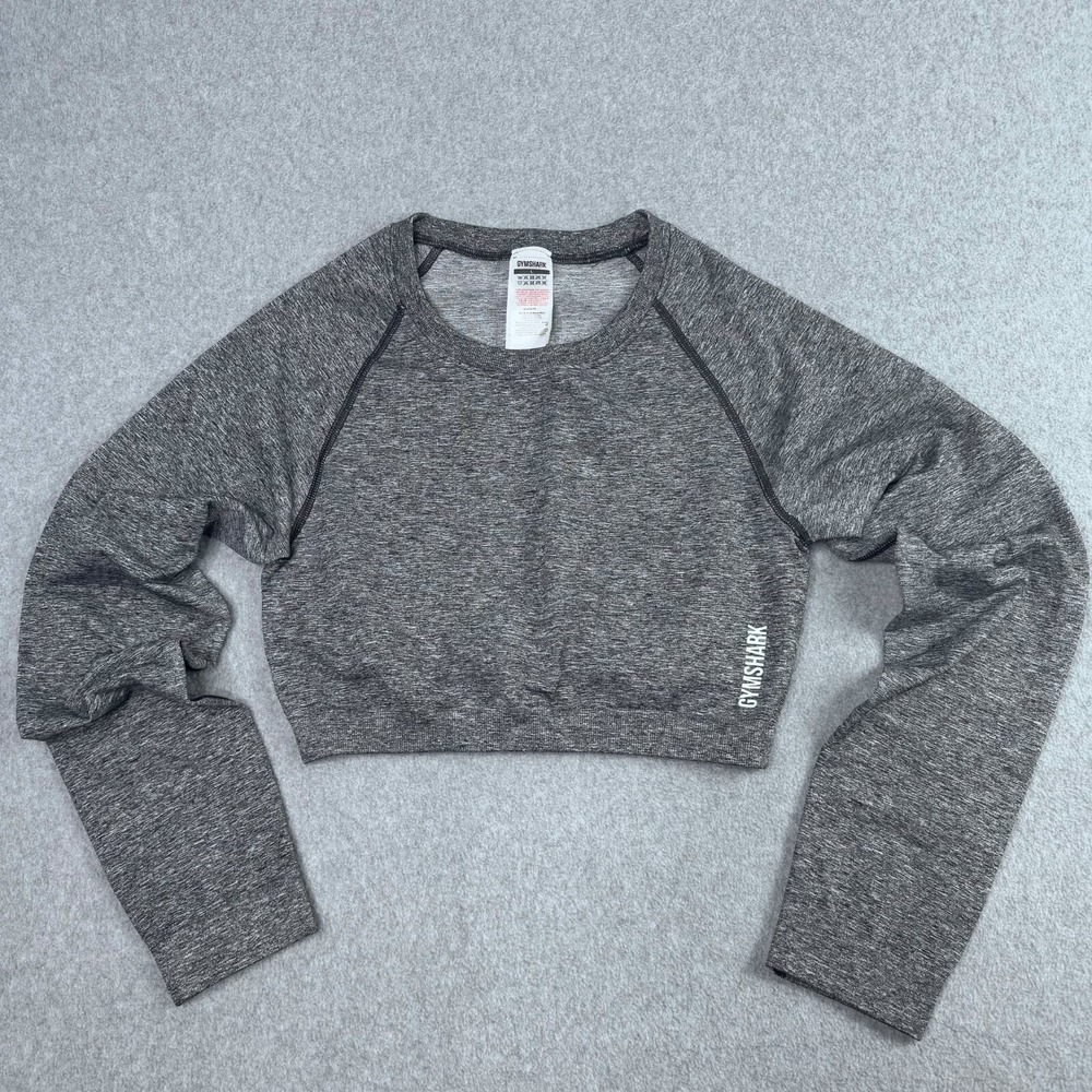 Gymshark Adapt Marl Seamless Crop Top Long Sleeve Gray Athletic Activewear Large
